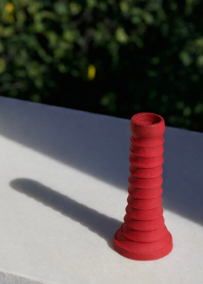 Side profile of Naeos handmade stoneware column candlestick