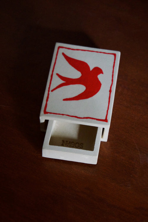Naeos handmade stoneware bird matchbox — ceramic decorative object with hand-detailed bird motif